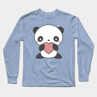 Kawaii Cute Panda With A Heart T-Shirt Long Sleeve T-Shirt